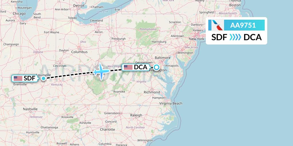 AA9751 American Airlines Flight Map: Louisville to Washington