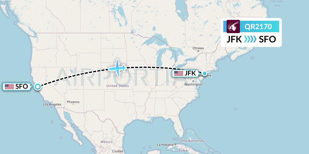 QR2170 Qatar Airways Flight Map: New York to San Francisco