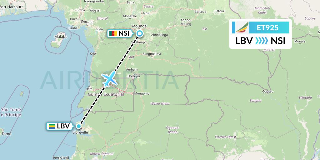 ET925 Ethiopian Airlines Flight Map: Libreville to Yaounde