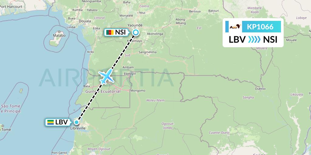 KP1066 ASKY Flight Map: Libreville to Yaounde