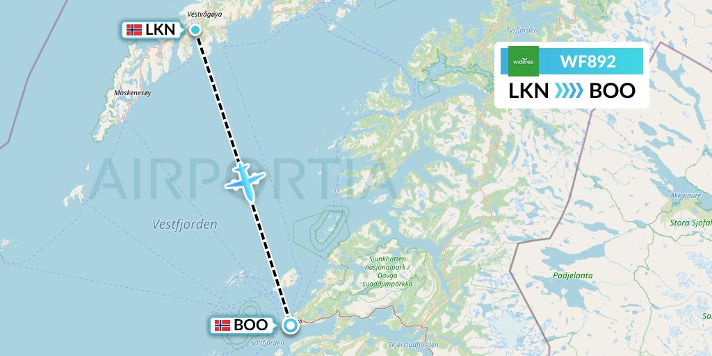 WF892 Wideroe Flight Map: Leknes to Bodo