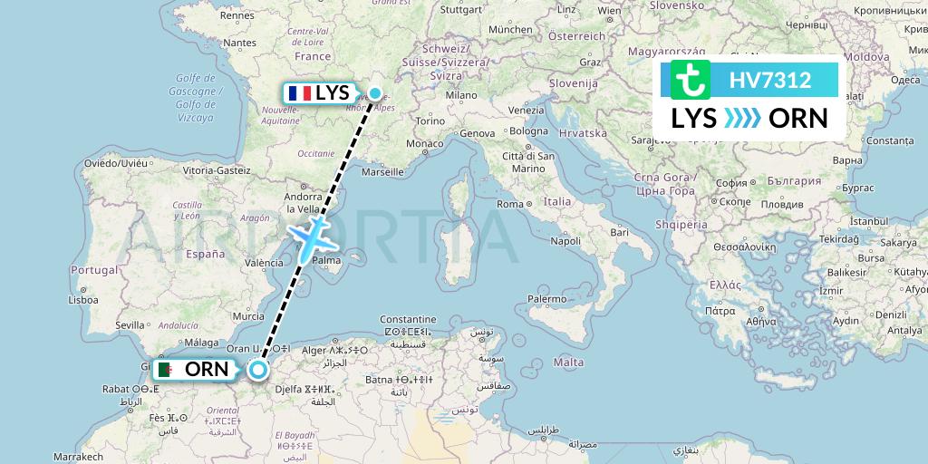 HV7312 Transavia Flight Map: Lyon to Oran