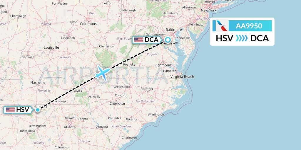 AA9950 American Airlines Flight Map: Huntsville to Washington