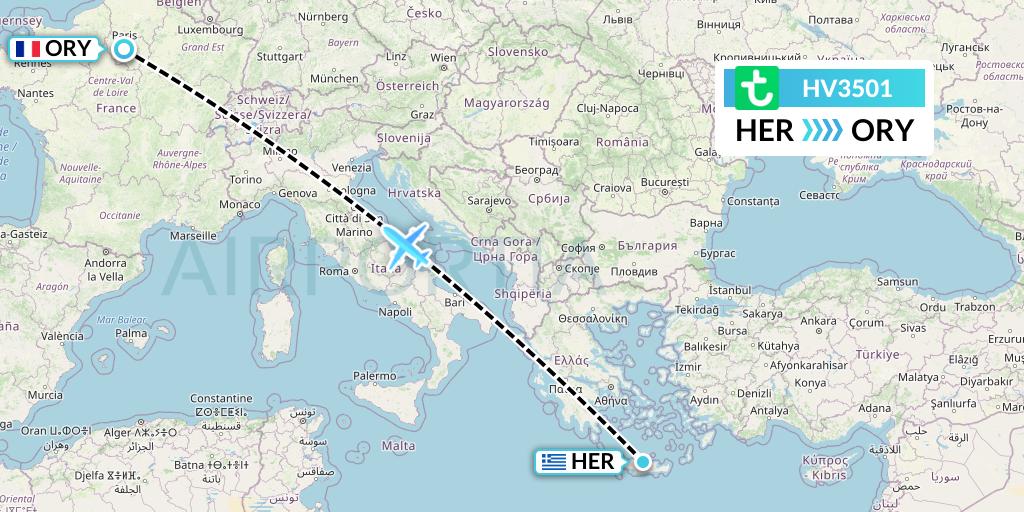 HV3501 Transavia Flight Map: Heraklion to Paris