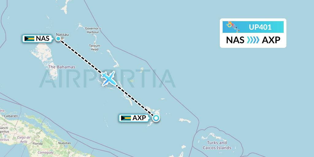 UP401 Bahamasair Flight Map: Nassau to Spring Point