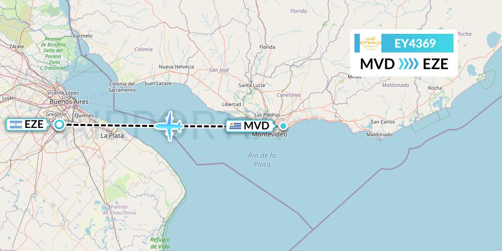 EY4369 Etihad Airways Flight Map: Montevideo to Buenos Aires