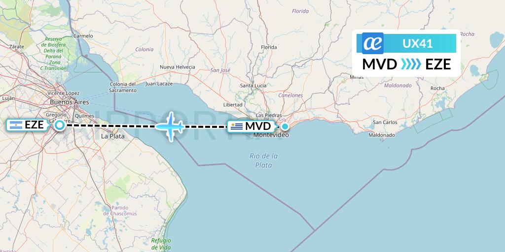 UX41 Air Europa Flight Map: Montevideo to Buenos Aires