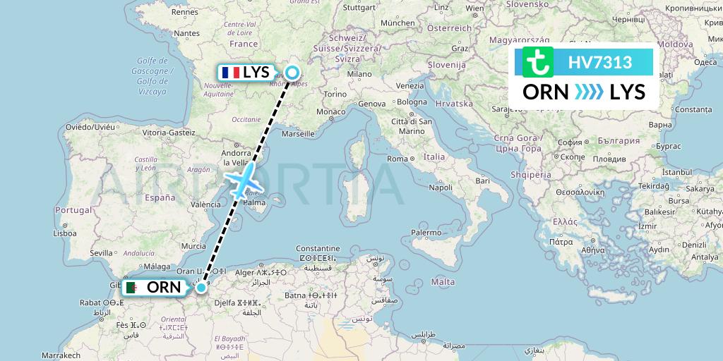 HV7313 Transavia Flight Map: Oran to Lyon