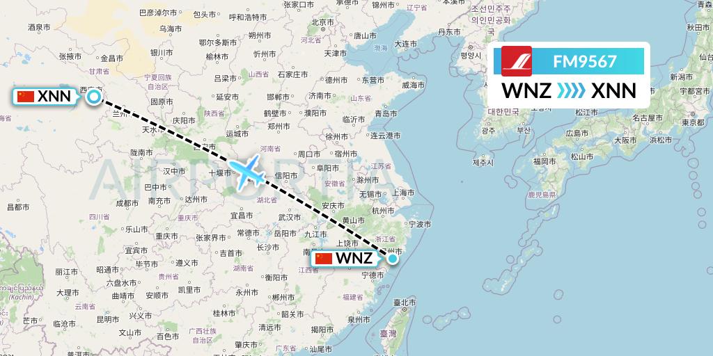 FM9567 Shanghai Airlines Flight Map: Wenzhou to Xining
