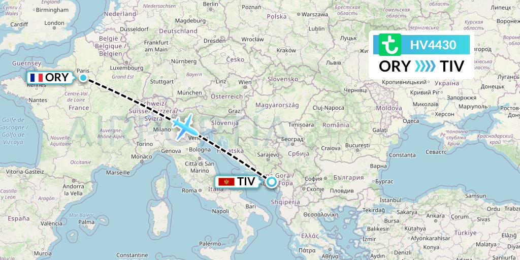 HV4430 Transavia Flight Map: Paris to Tivat