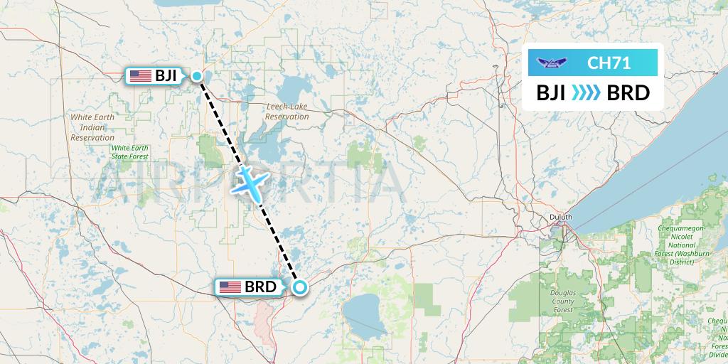 CH71 Bemidji Airlines Flight Map: Bemidji to Brainerd