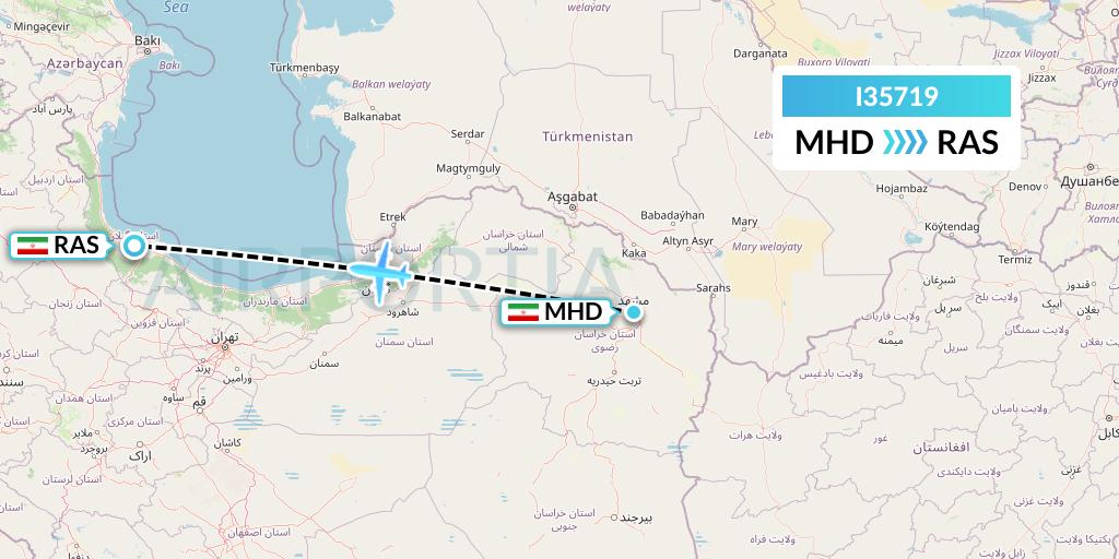 I35719 ATA Airlines Flight Map: Mashhad to Rasht