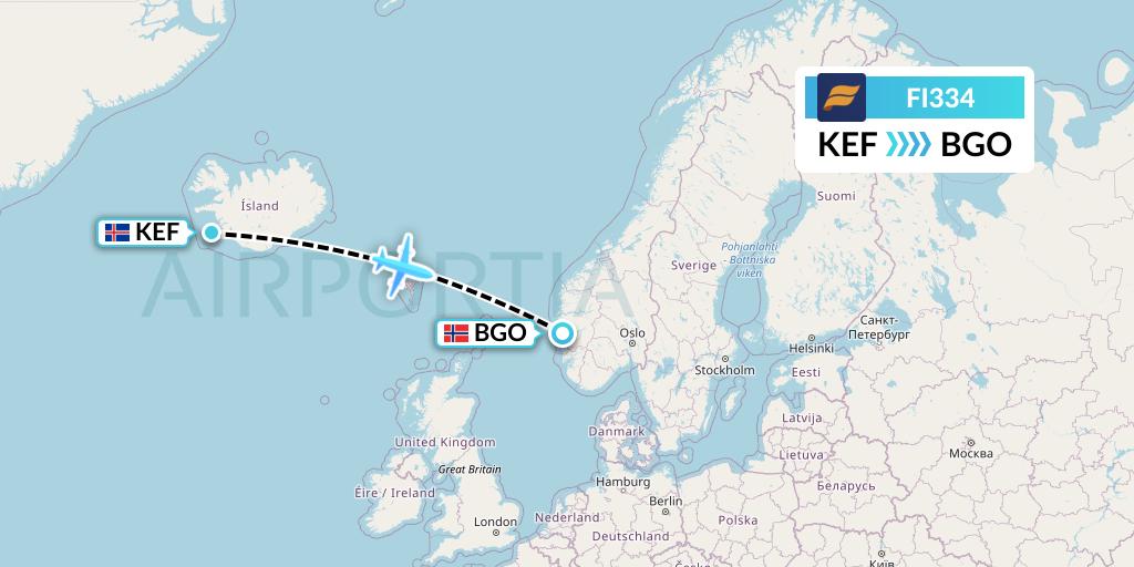 FI334 Icelandair Flight Map: Reykjavik to Bergen