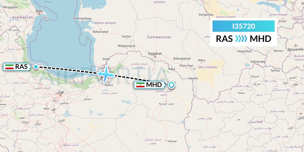 I35720 ATA Airlines Flight Map: Rasht to Mashhad