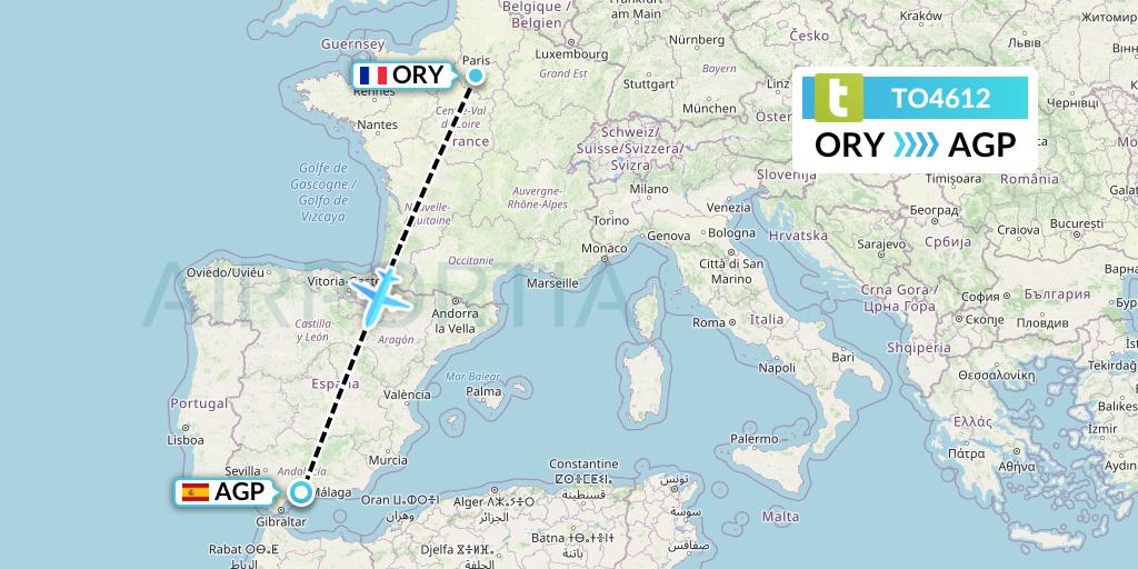 TO4612 Transavia France Flight Map: Paris to Malaga