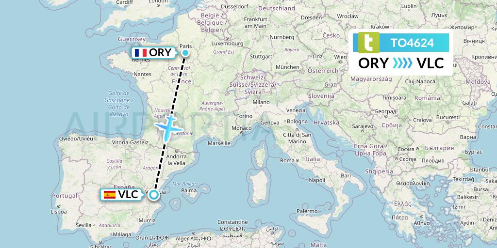 TO4624 Transavia France Flight Map: Paris to Valencia