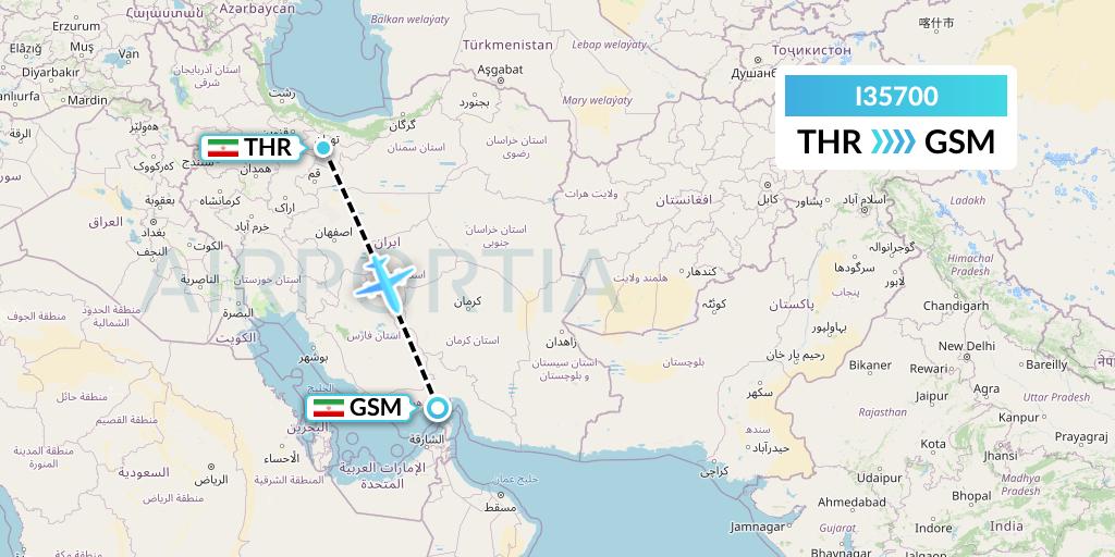 I35700 ATA Airlines Flight Map: Tehran to Qeshm Island