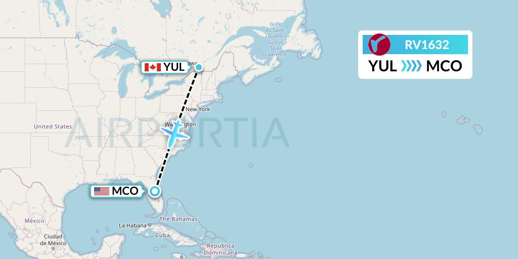 RV1632 Air Canada Rouge Flight Map: Montreal to Orlando