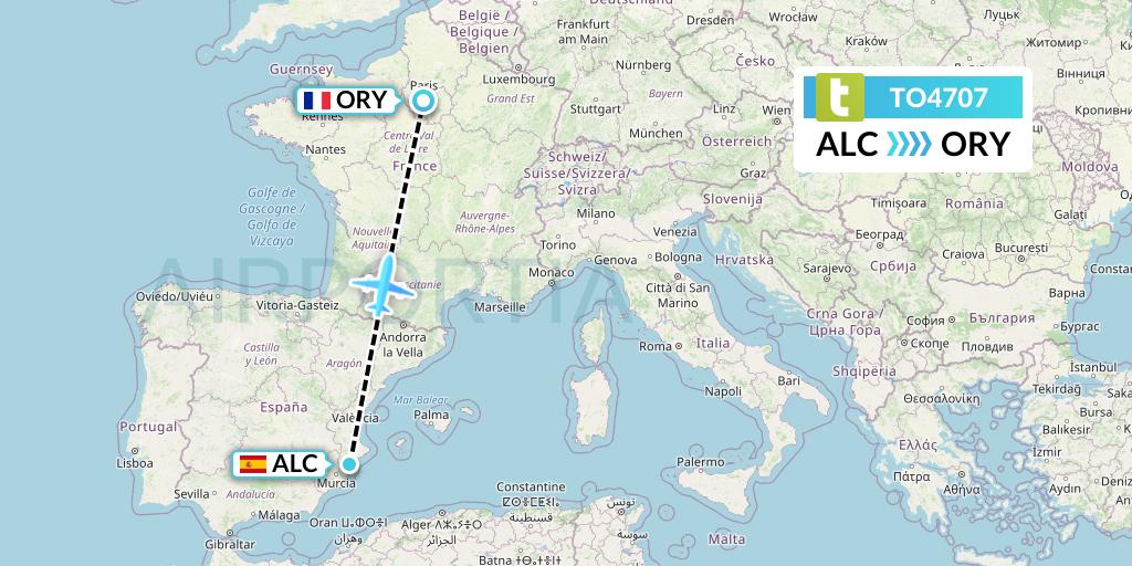 TO4707 Transavia France Flight Map: Alicante to Paris