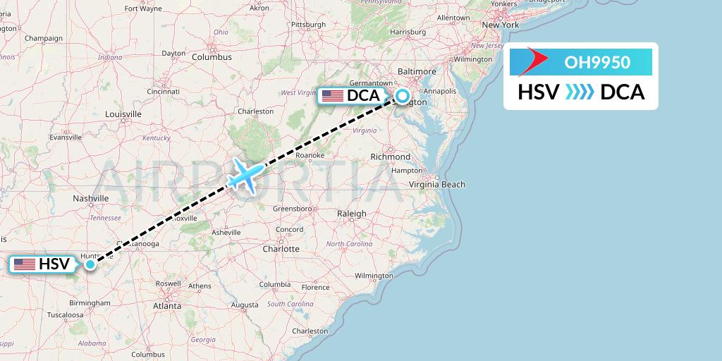 OH9950 PSA Airlines Flight Map: Huntsville to Washington