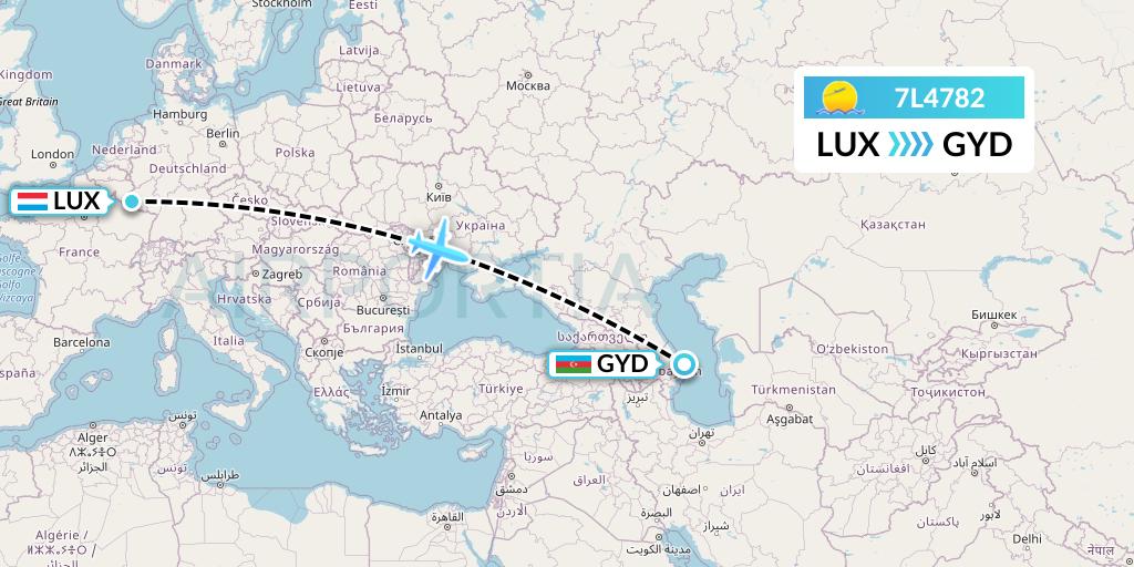 7L4782 Silk Way West Airlines Flight Map: Luxembourg to Baku