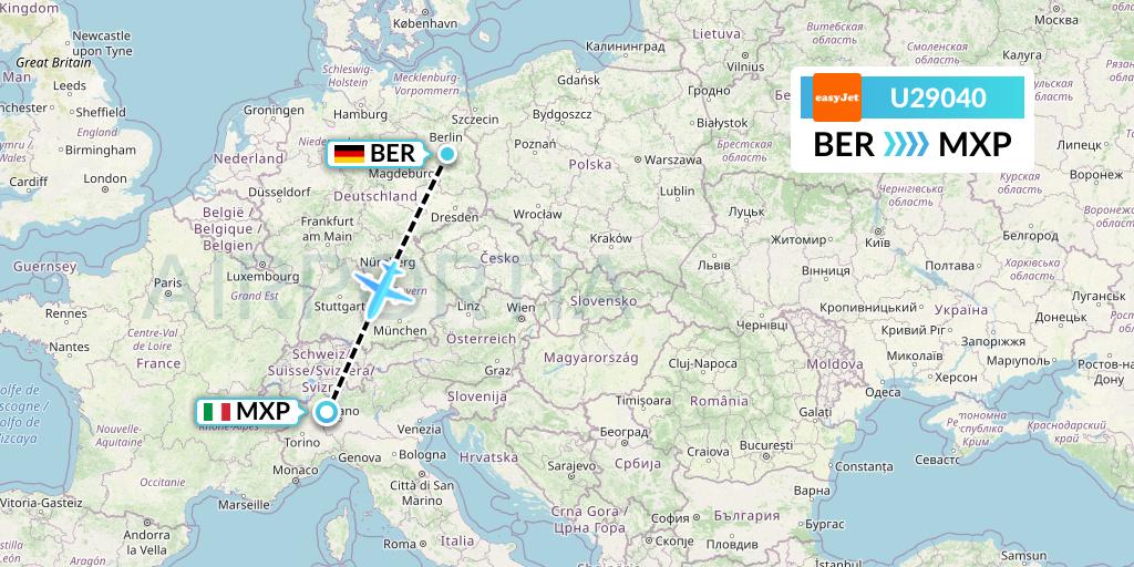 U29040 EasyJet Flight Map: Berlin to Milan