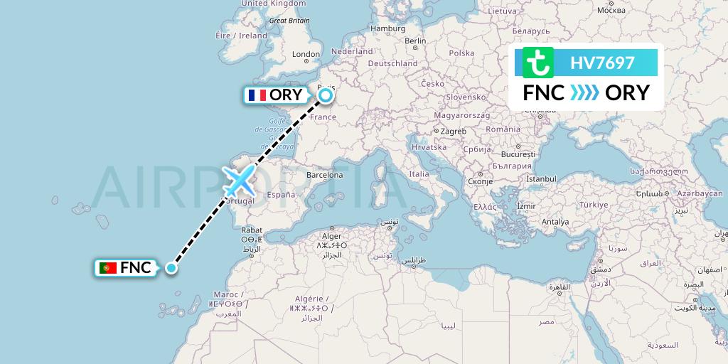 HV7697 Transavia Flight Map: Funchal to Paris