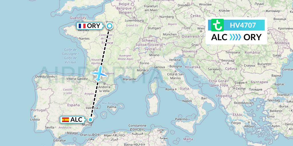 HV4707 Transavia Flight Map: Alicante to Paris