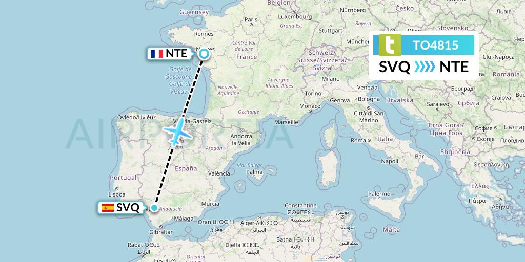TO4815 Transavia France Flight Map: Seville to Nantes