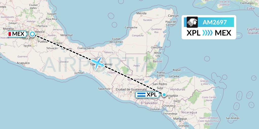 AM2697 Aeromexico Flight Map: Comayagua to Mexico City