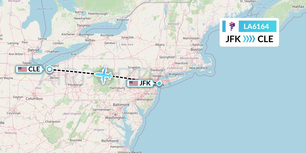 LA6164 LAN Airlines Flight Map: New York to Cleveland