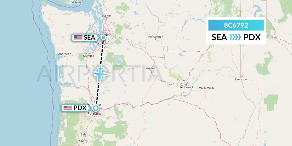 8C6792 Air Transport International Flight Map: Seattle to Portland