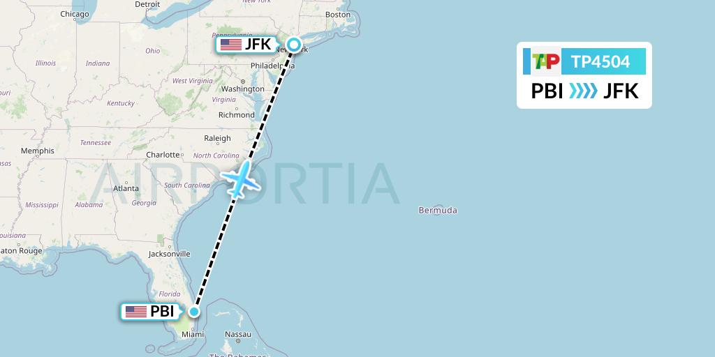 TP4504 TAP Portugal Flight Map: West Palm Beach to New York