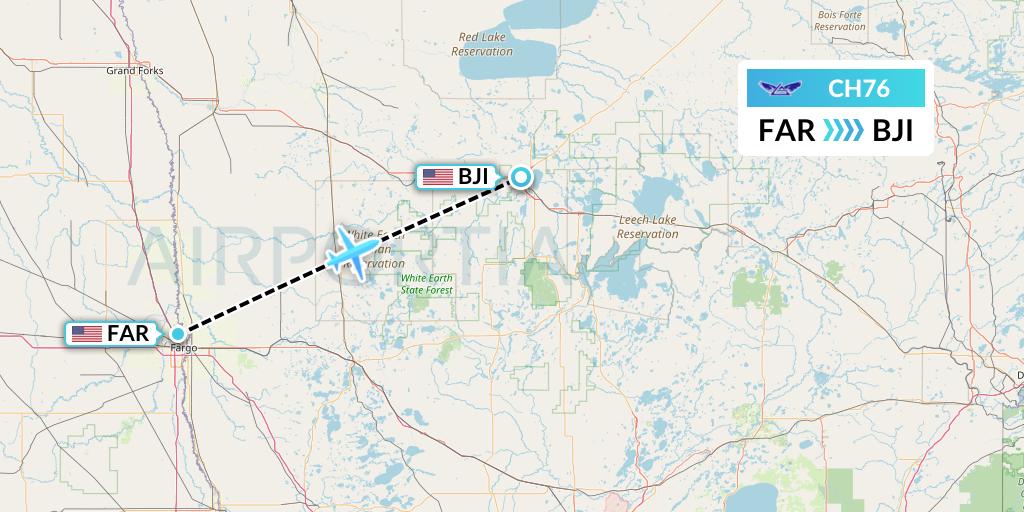 CH76 Bemidji Airlines Flight Map: Fargo to Bemidji