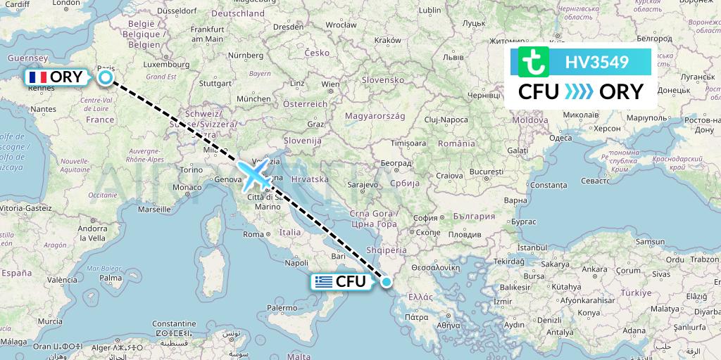 HV3549 Transavia Flight Map: Corfu to Paris