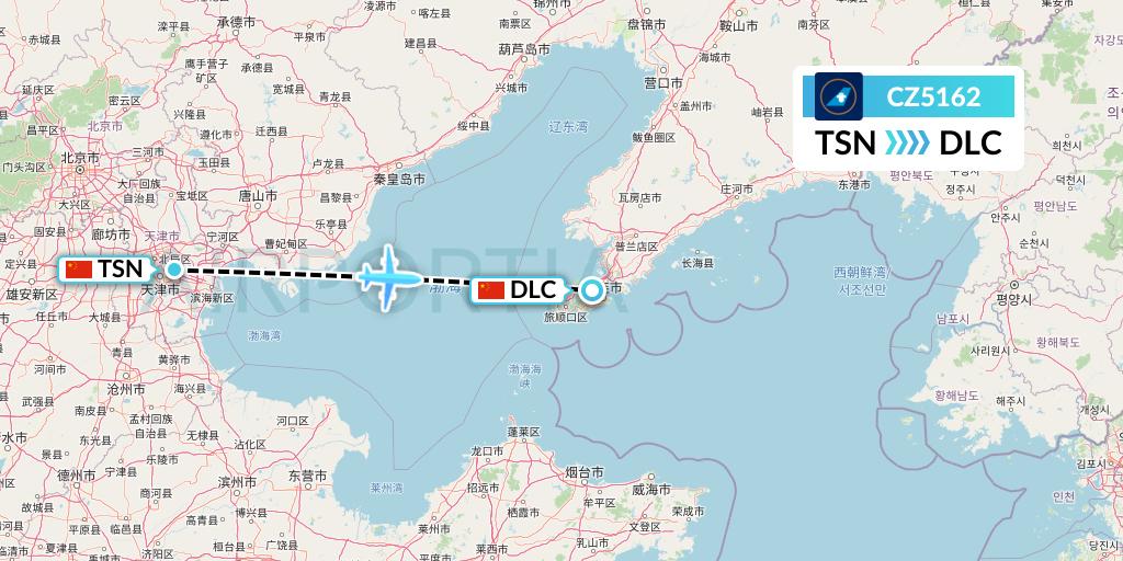 CZ5162 China Southern Airlines Flight Map: Tianjin to Dalian