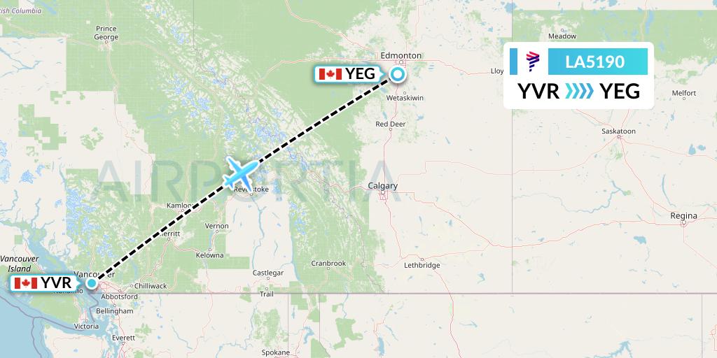 LA5190 LAN Airlines Flight Map: Vancouver to Edmonton