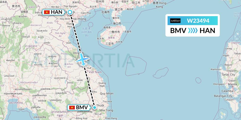 W23494 Flex Flight Flight Map: Buon Ma Thuot to Hanoi