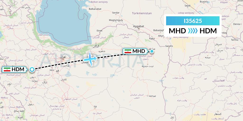 I35625 ATA Airlines Flight Map: Mashhad to Hamadan