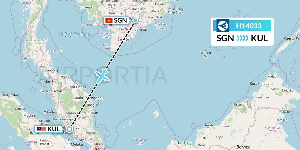 H14033 Hahn Air Systems Flight Map: Ho Chi Minh City to Kuala Lumpur