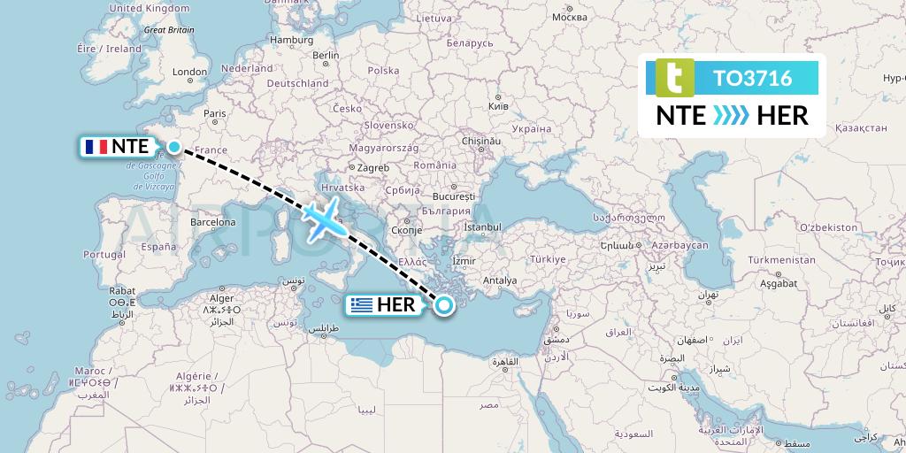 TO3716 Transavia France Flight Map: Nantes to Heraklion