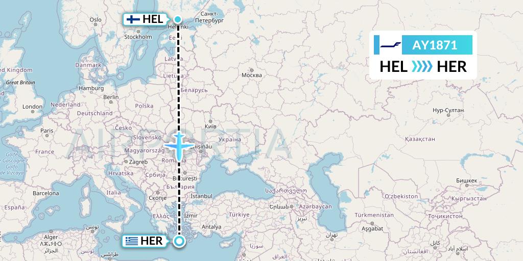 AY1871 Finnair Flight Map: Helsinki to Heraklion
