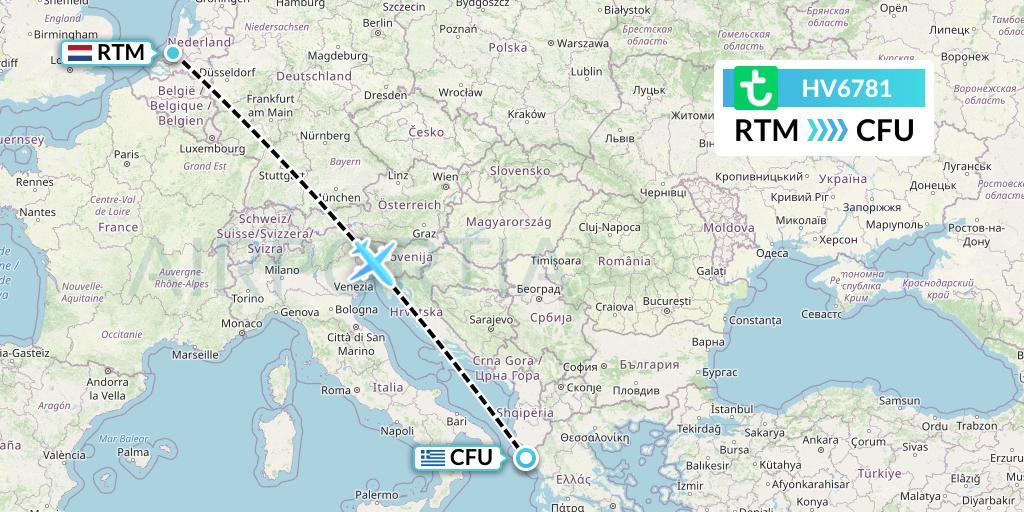 HV6781 Transavia Flight Map: Rotterdam to Corfu