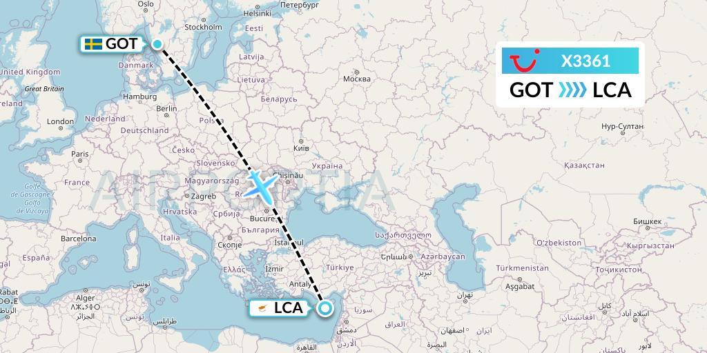 X3361 TUI fly Germany Flight Map: Gothenburg to Larnaca