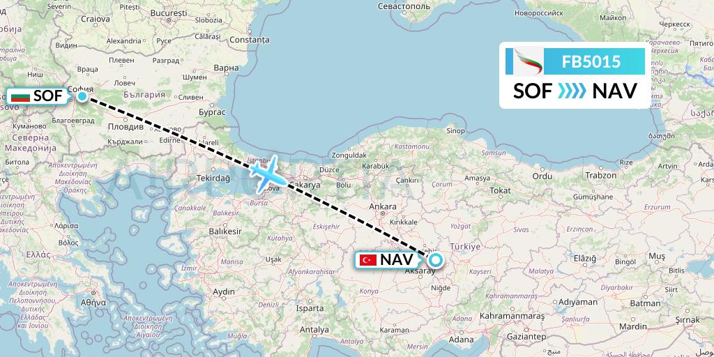 FB5015 Bulgaria Air Flight Map: Sofia to Nevsehir