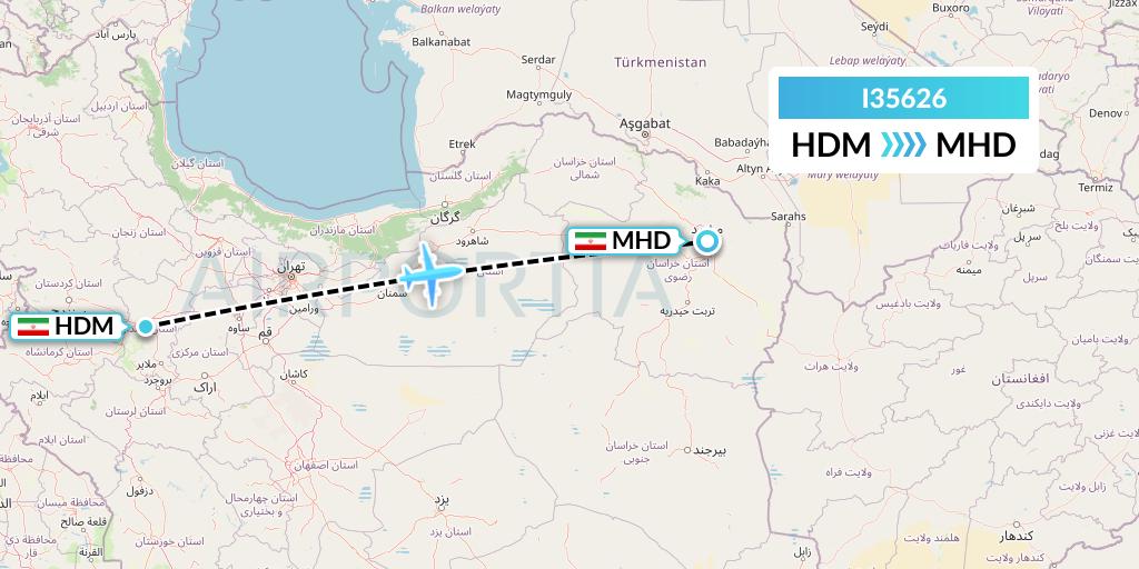 I35626 ATA Airlines Flight Map: Hamadan to Mashhad