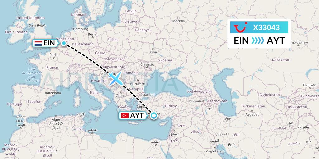 X33043 TUI fly Germany Flight Map: Eindhoven to Antalya