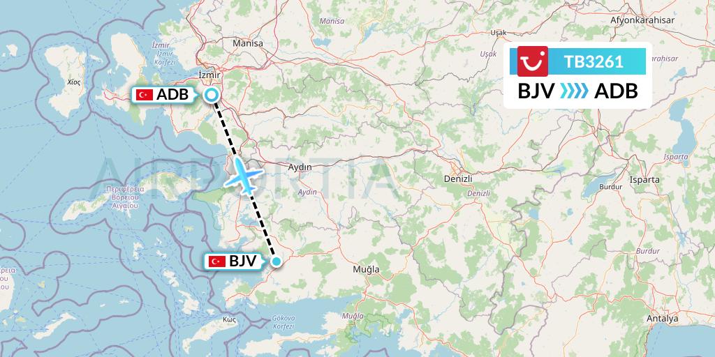 TB3261 TUI fly Belgium Flight Map: Bodrum to Izmir