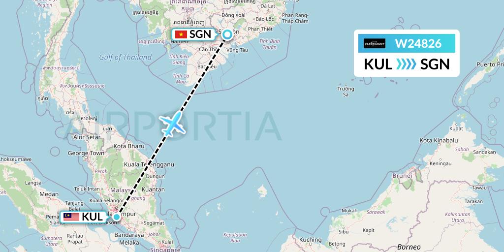 W24826 Flex Flight Flight Map: Kuala Lumpur to Ho Chi Minh City
