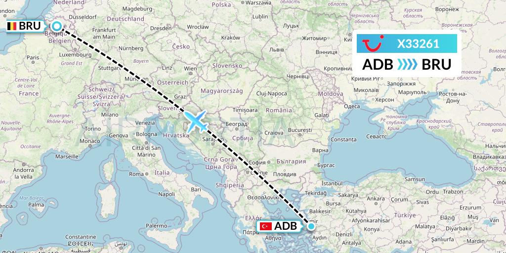 X33261 TUI fly Germany Flight Map: Izmir to Brussels